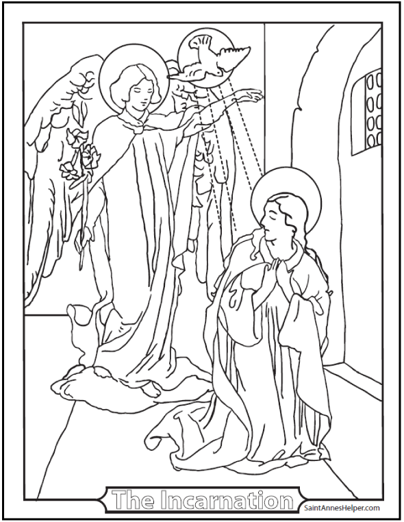 Gabriel Brings The Message To Mary Coloring Page Printable