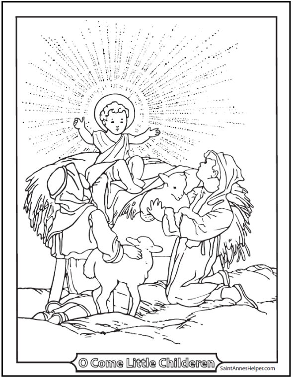 Jesus Christmas Coloring Page: With Shepherds