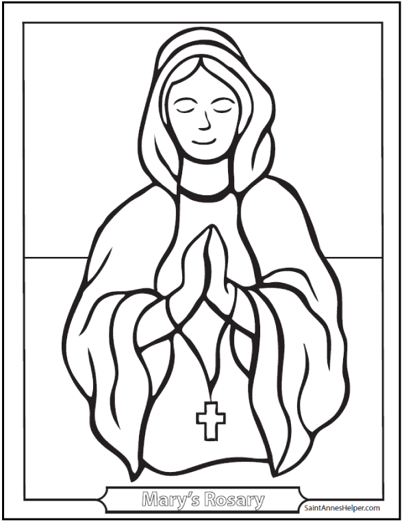 Hail Mary Rosary Coloring Page Picture Of Mary Holding A Rosary